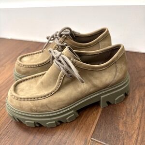 Sam Edelman Loafer Platform Shoes Womens 7.5 Beige Leather Lug Sole Lace Up Boat